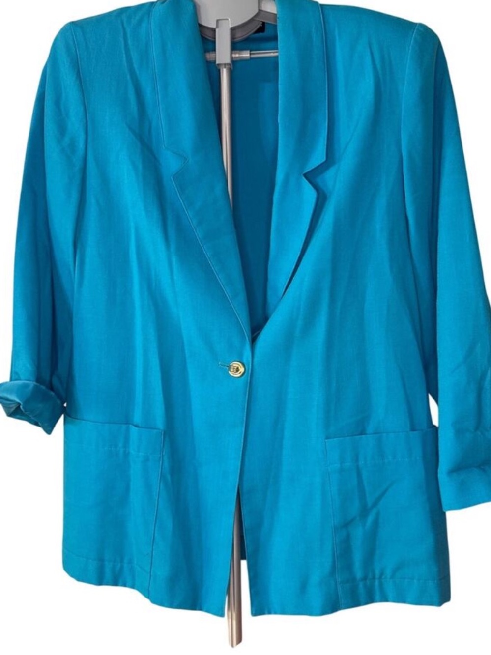 Turquoise Blue Women's Single-Button Blazer Jacket with Pockets